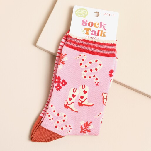 Sock Talk Western Cowgirl Snakes Bamboo Socks in Pink