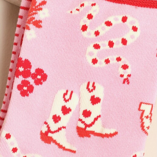 Close Up of Sock Talk Western Cowgirl Snakes Bamboo Socks in Pink