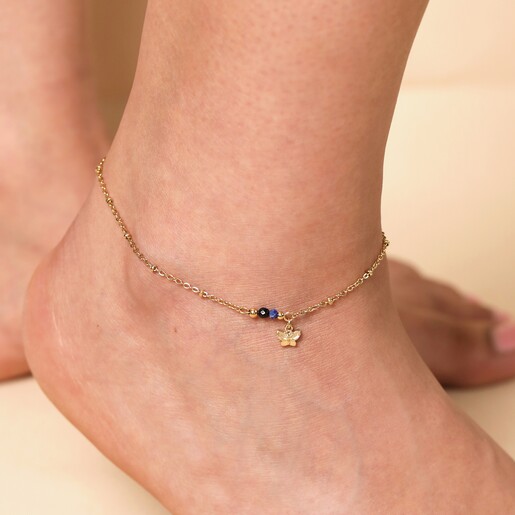 Stainless Steel Butterfly Charm Anklet in Gold