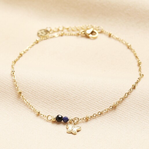 Stainless Steel Butterfly Charm Anklet in Gold