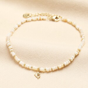 Stainless Steel Dolphin Charm Shell Beaded Anklet in Gold