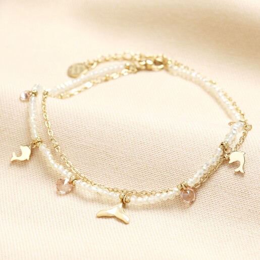 Stainless Steel Dolphin Double Layer Anklet in Gold with extender chain