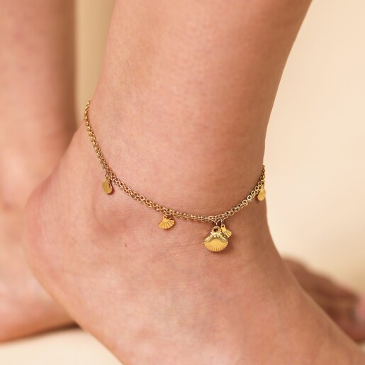 Stainless Steel Double Layer Shell Anklet in Gold