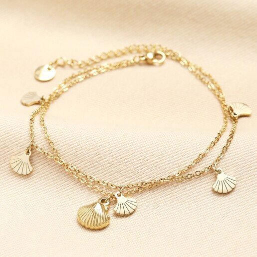 Stainless Steel Double Layer Shell Anklet in Gold