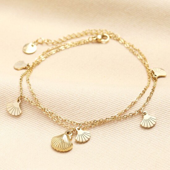 Stainless Steel Double Layer Shell Anklet in Gold