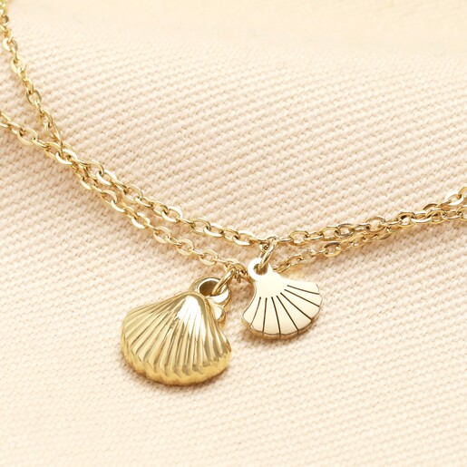 Stainless Steel Double Layer Shell Anklet in Gold