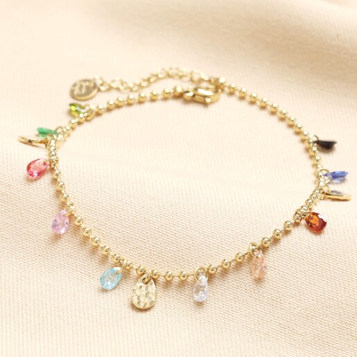 Stainless Steel Multicolour Beaded Anklet in Gold on a neutral background