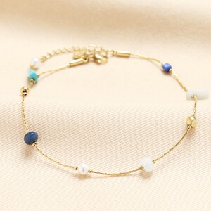 Stainless Steel Semi Precious Stone Charm Anklet in Gold