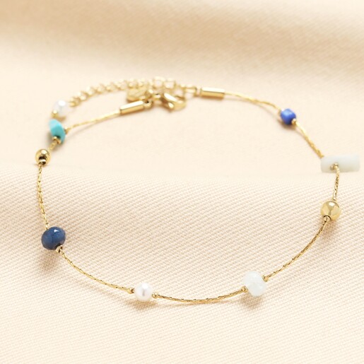 Stainless Steel Semi Precious Stone Charm Anklet in Gold
