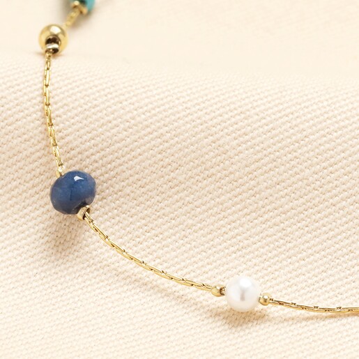 Stainless Steel Semi Precious Stone Charm Anklet in Gold