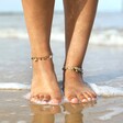 Stainless Steel Double Layer Sun Charm Pastel Beaded Anklet in GoldStainless Steel Double Layer Sun Charm Pastel Beaded Anklet in Gold