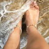 Stainless Steel Double Layer Sun Charm Pastel Beaded Anklet in Gold