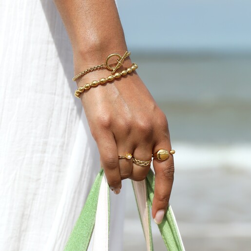 Stainless Steel T-Bar Trace Chain Bracelet in Gold