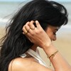 Model Shot of Stainless Steel Bubble Ball Bracelet in Gold