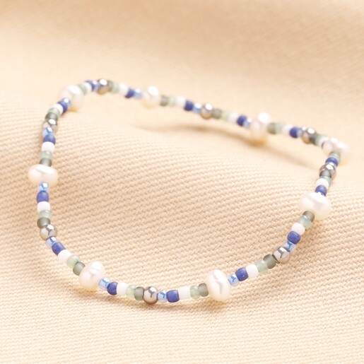 A beaded bracelet in a range of cool tones.