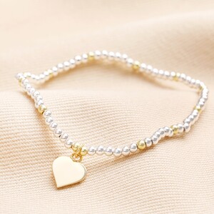 Gold and Silver Beaded Heart Charm Bracelet