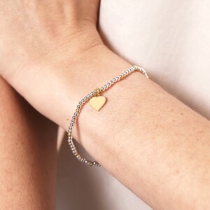 Gold and Silver Beaded Heart Charm Bracelet