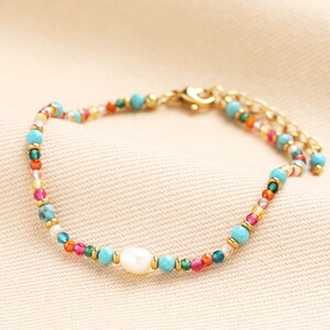 Multicoloured Semi Precious Beaded Bracelet with Freshwater Pearl