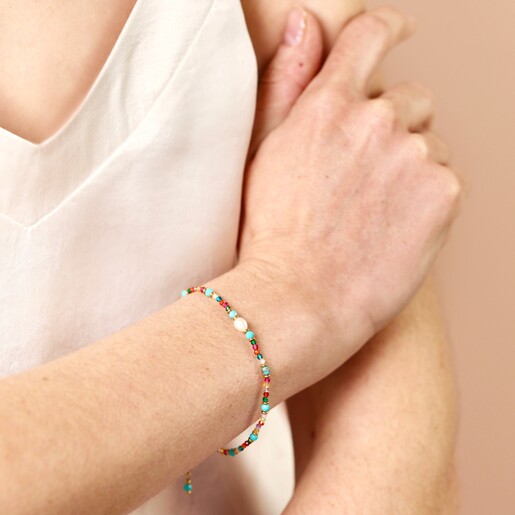 Model Shot Model Shot of Multicoloured Semi Precious Beaded Bracelet with Freshwater Pearl