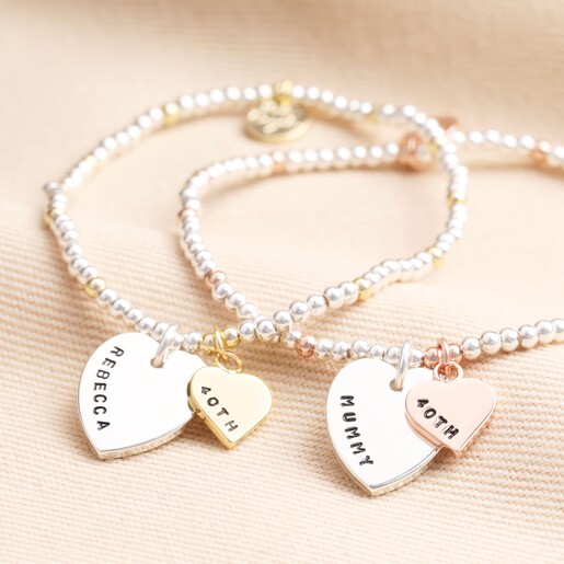 Personalisation Variations Available of the Personalised 40th Birthday Gold and Silver Bead Bracelet