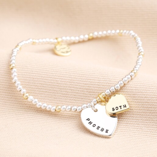 Personalised 50th Birthday Gold and Silver Bead Bracelet