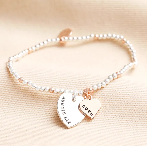 Personalised 50th Birthday Rose Gold and Silver Bead Bracelet Personalised 50th Birthday Rose Gold and Silver Bead Bracelet