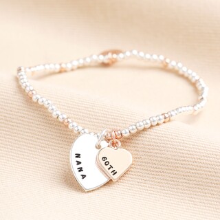 Personalised 60th Birthday Rose Gold and Silver Bead Bracelet