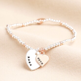 Personalised 60th Birthday Rose Gold and Silver Bead Bracelet