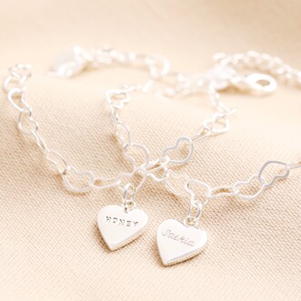 Personalised Name Heart Chain Bracelet in Silver