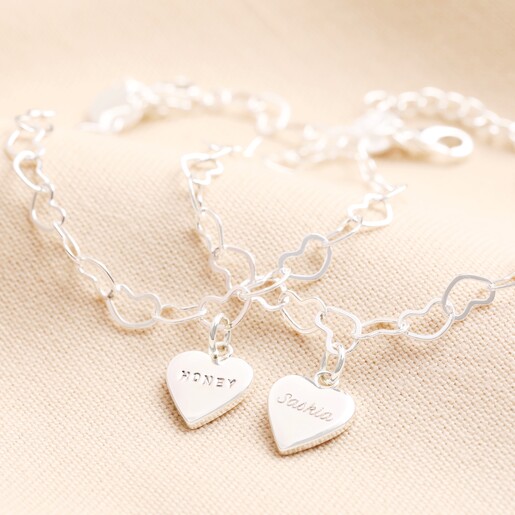 Personalised Name Heart Chain Bracelet in Silver Personalisation Options