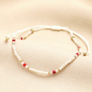 Pull Cord White and Red Beaded Bracelet