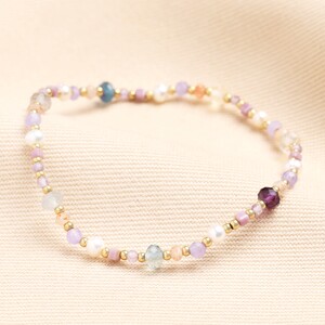 Semi Precious Pearl Purple and Blue Beaded Bracelet in Gold