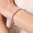 Close Up of Stainless Steel Bubble Ball Bracelet in Silver on Model