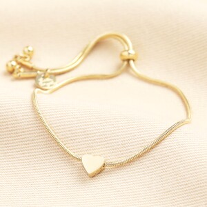 Stainless Steel Pull Cord Heart Charm Bracelet in Gold