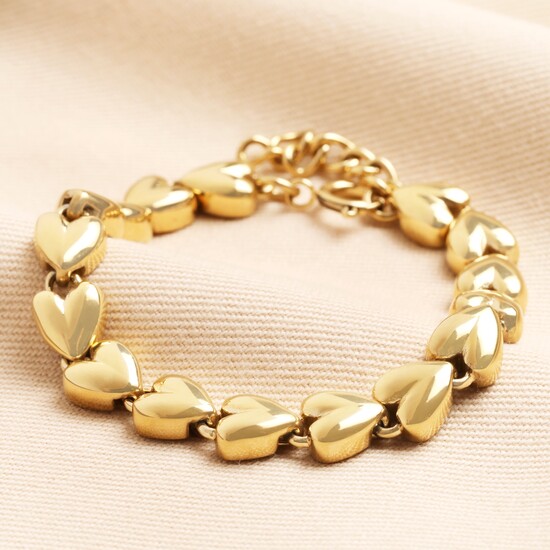 Stainless Steel Solid Heart Chain Bracelet in Gold