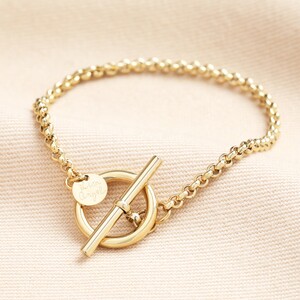 Stainless Steel T-Bar Trace Chain Bracelet in Gold