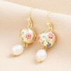 Cloisonne Ball and Pearl Drop Earrings in Gold