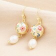 Cloisonne Ball and Pearl Drop Earrings in Gold