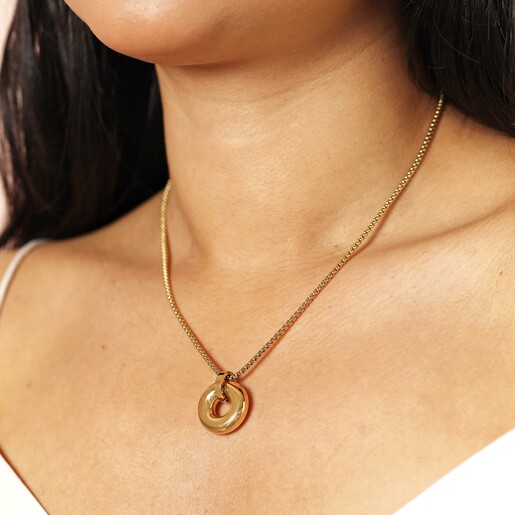 Stainless Steel Donut Pendant Necklace in Gold
