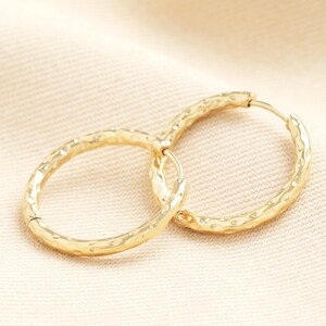 Stainless Steel Hammered Hoop Earrings in Gold