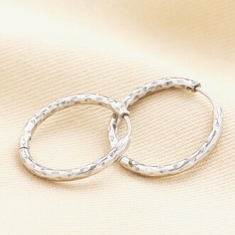 Stainless Steel Hammered Hoop Earrings