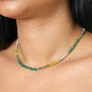 Green Ombre Beaded Necklace in Gold
