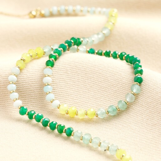 Green Ombre Beaded Necklace in Gold A gorgeous green and gold beaded necklace