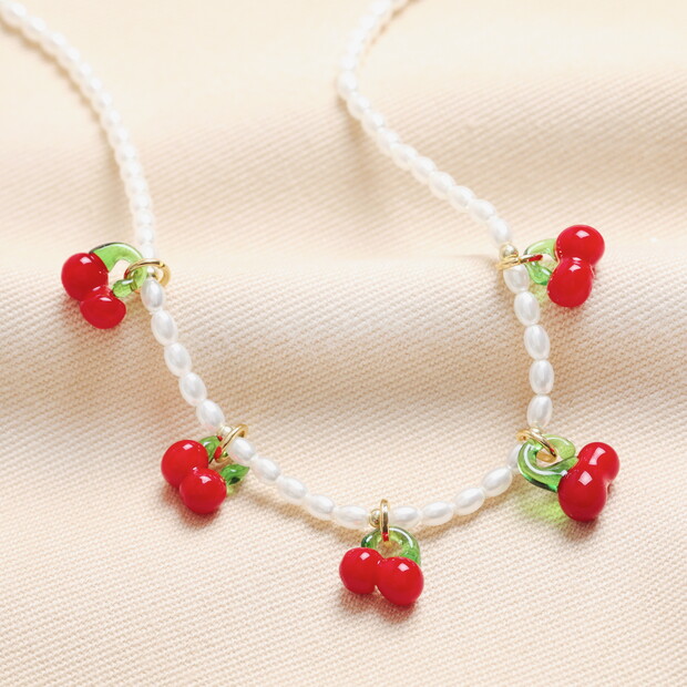 Cherry Charms Pearl Beaded Necklace Cherry Charms Pearl Beaded Necklace