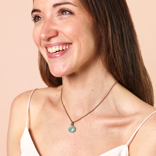 Model Shot Model Shot of Semi-Precious Amazonite Pendant Necklace in Gold