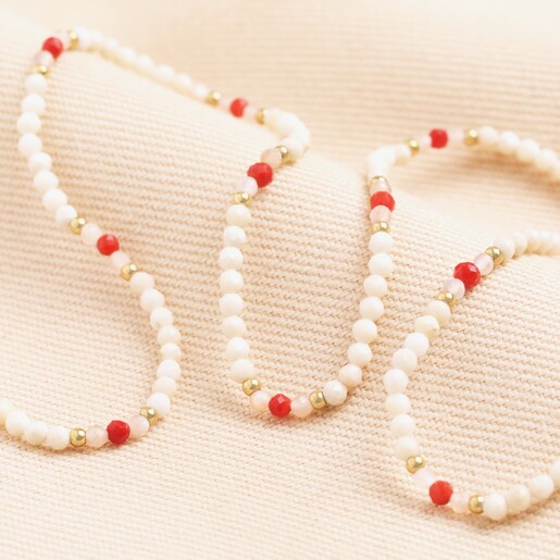 Semi-Precious Red and White Beaded Choker in Gold