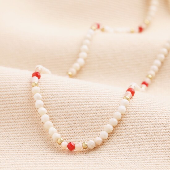 Semi-Precious Red and White Beaded Choker in Gold