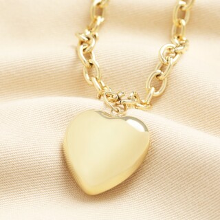 Stainless Steel Chunky Heart Pendant Necklace in Gold