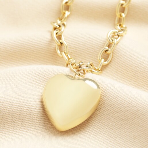 Stainless Steel Chunky Heart Pendant Necklace in Gold