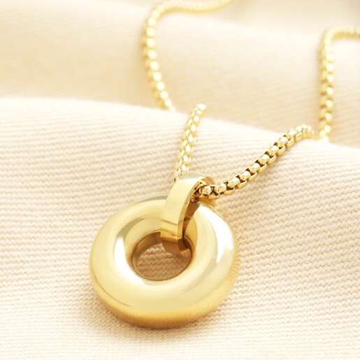 Stainless Steel Donut Pendant Necklace in Gold